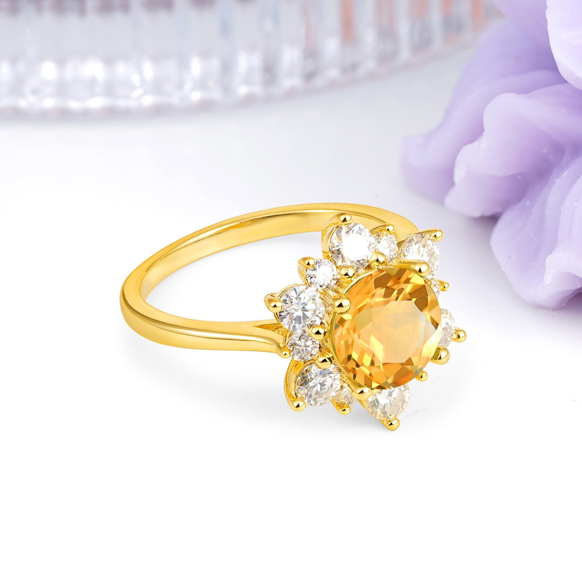 Luxurious Flower-Shaped 12-Prong Round Cut Citrine Engagement Ring - Additional view