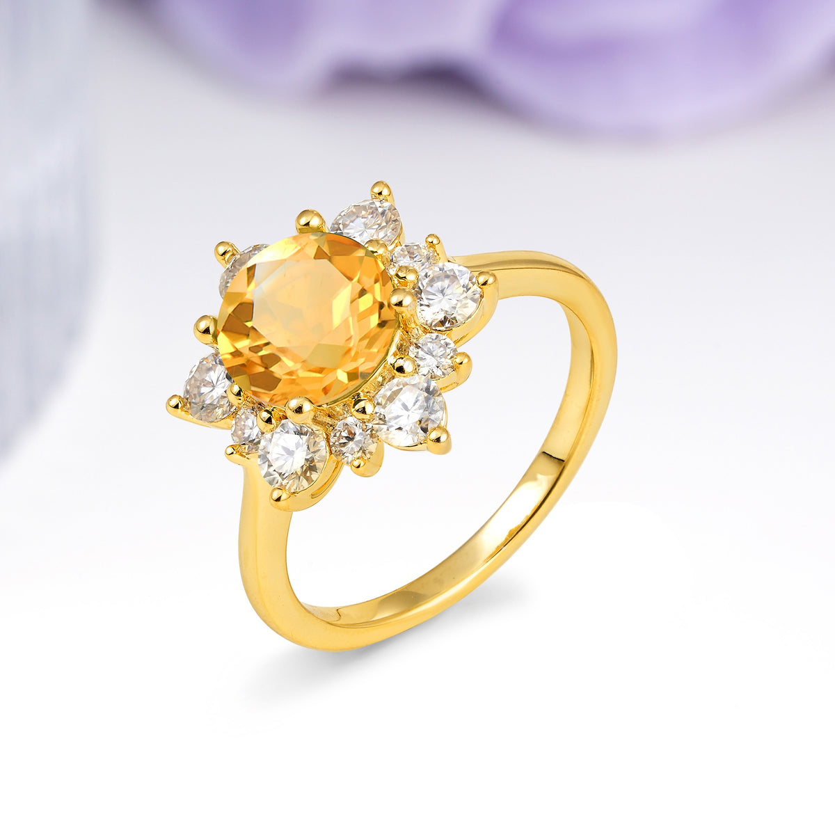 Luxurious Flower-Shaped 12-Prong Round Cut Citrine Engagement Ring - Additional view