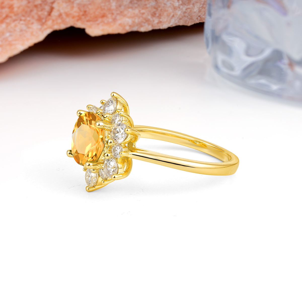 Luxurious Flower-Shaped 12-Prong Round Cut Citrine Engagement Ring - Additional view