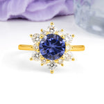 Luxurious Flower-Shaped 12-Prong Round Cut Tanzanite Engagement Ring - Additional view