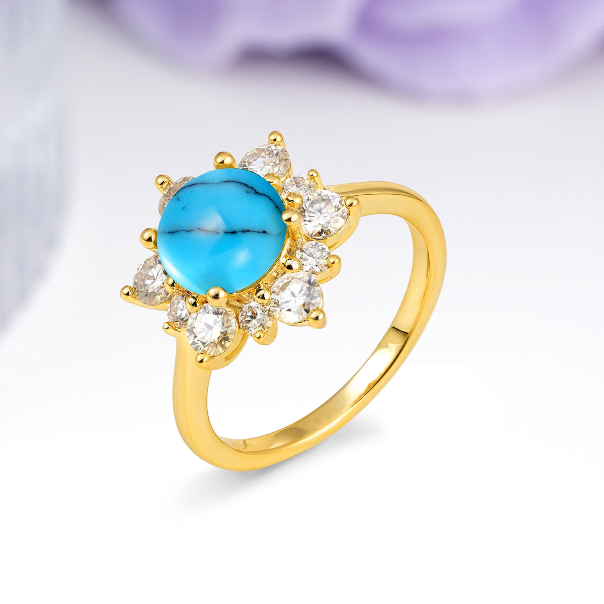 Luxurious Flower-Shaped 12-Prong Round Cut Turquoise Engagement Ring - Additional view
