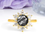 Luxurious Flower-Shaped 12-Prong Round Cut Black Rutilated Quartz Engagement Ring - Additional view