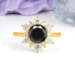 Luxurious Flower-Shaped 12-Prong Round Cut Black Onyx Engagement Ring - Additional view