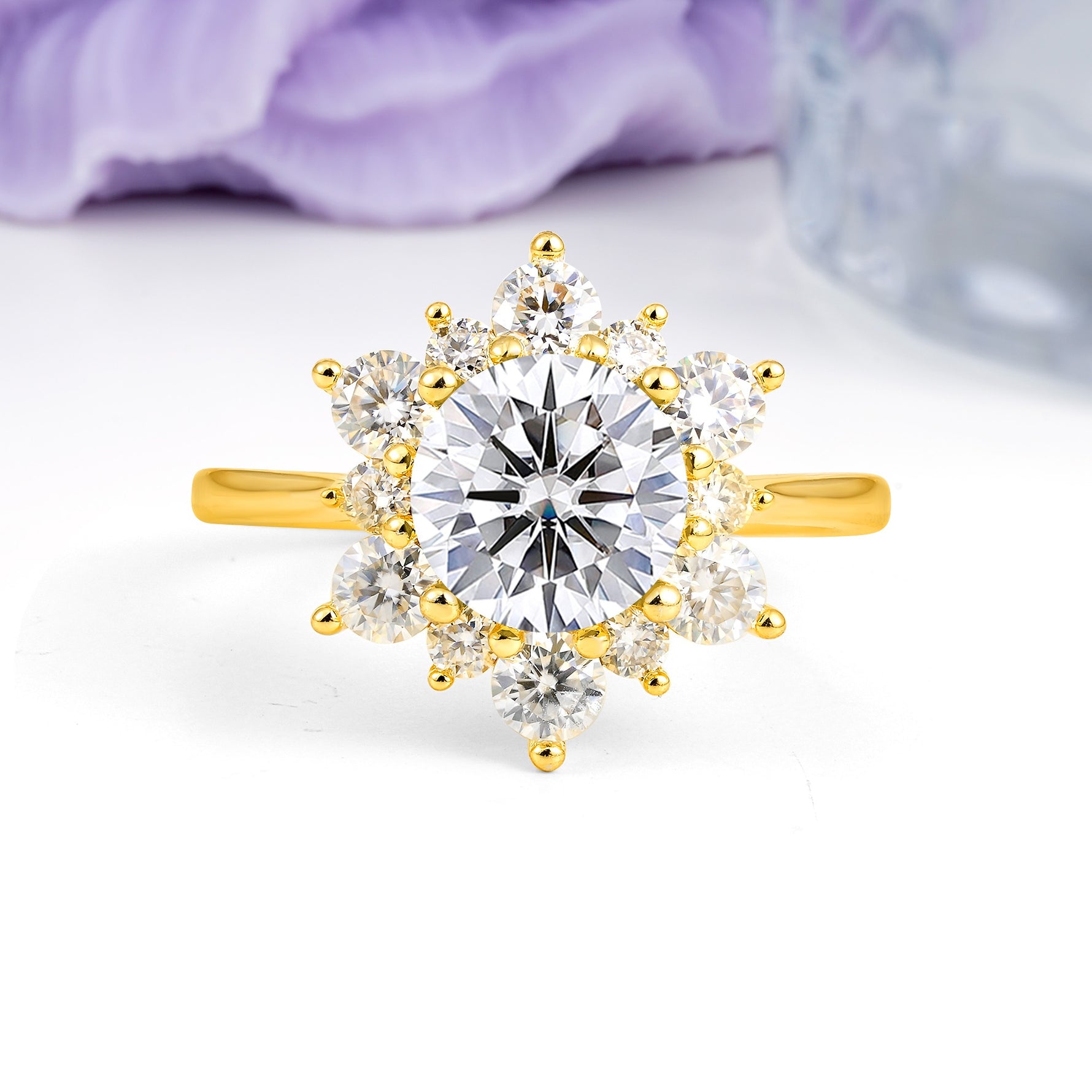 Luxurious Flower-Shaped 12-Prong Round Cut Lab Diamond Engagement Ring - Additional view