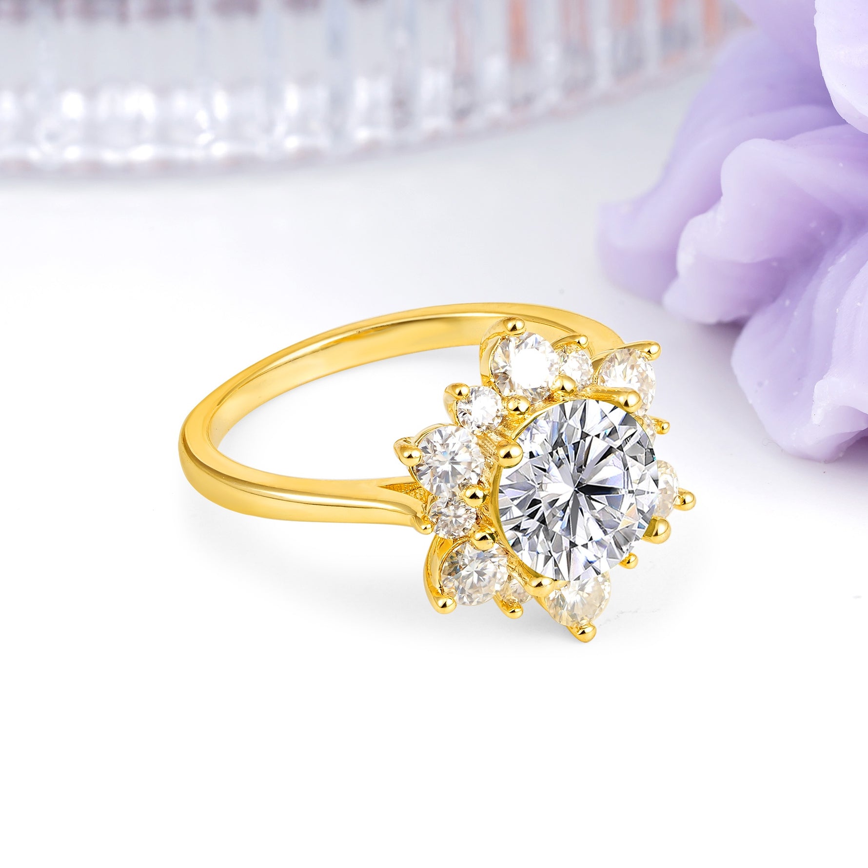 Luxurious Flower-Shaped 12-Prong Round Cut Lab Diamond Engagement Ring - Additional view