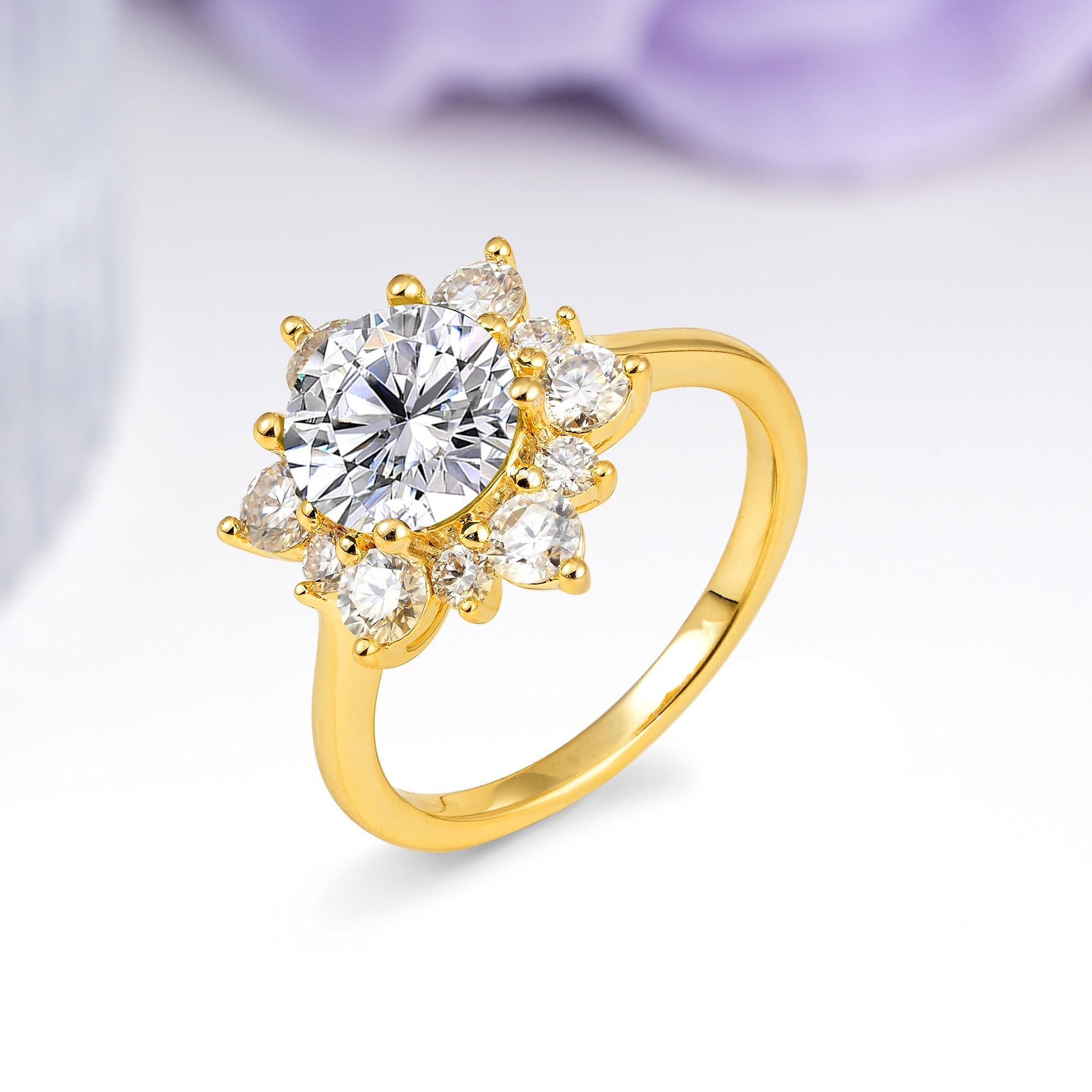 Luxurious Flower-Shaped 12-Prong Round Cut Lab Diamond Engagement Ring - Additional view