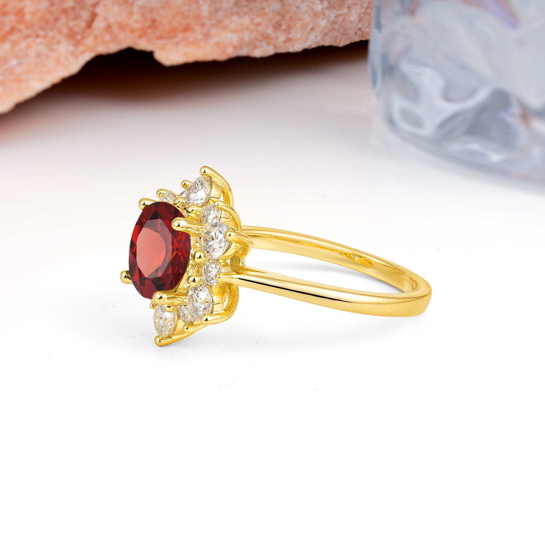 Luxurious Flower-Shaped 12-Prong Round Cut Garnet Engagement Ring - Additional view