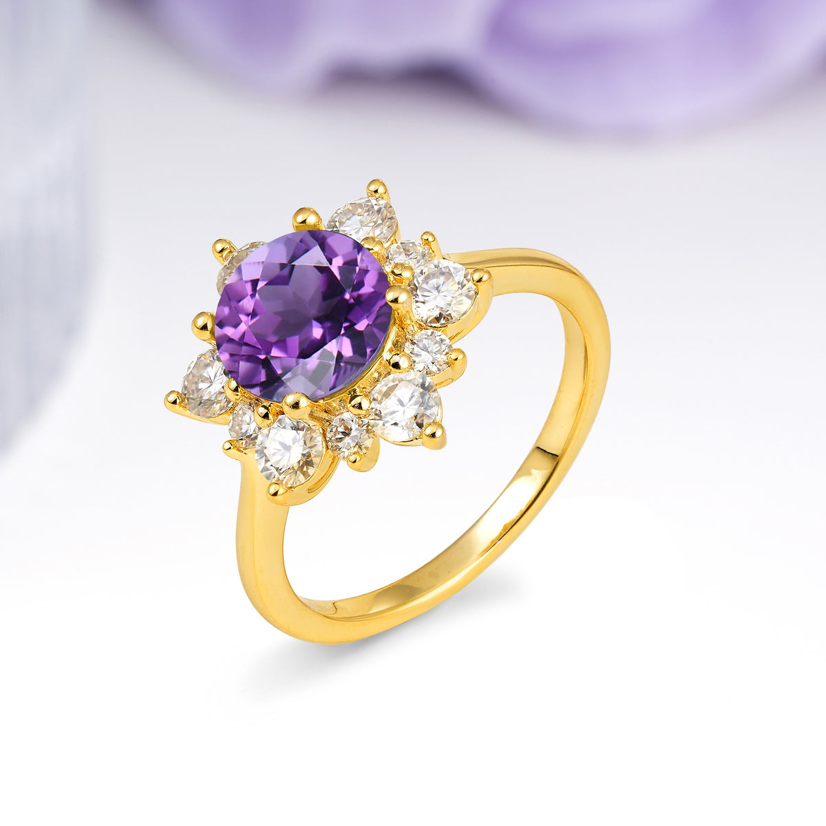 Luxurious Flower-Shaped 12-Prong Round Cut Amethyst Engagement Ring - Additional view