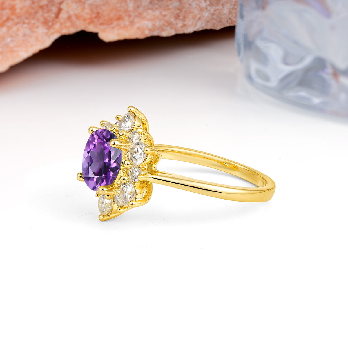 Luxurious Flower-Shaped 12-Prong Round Cut Amethyst Engagement Ring - Additional view