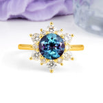 Luxurious Flower-Shaped 12-Prong Round Cut Alexandrite Engagement Ring - Additional view