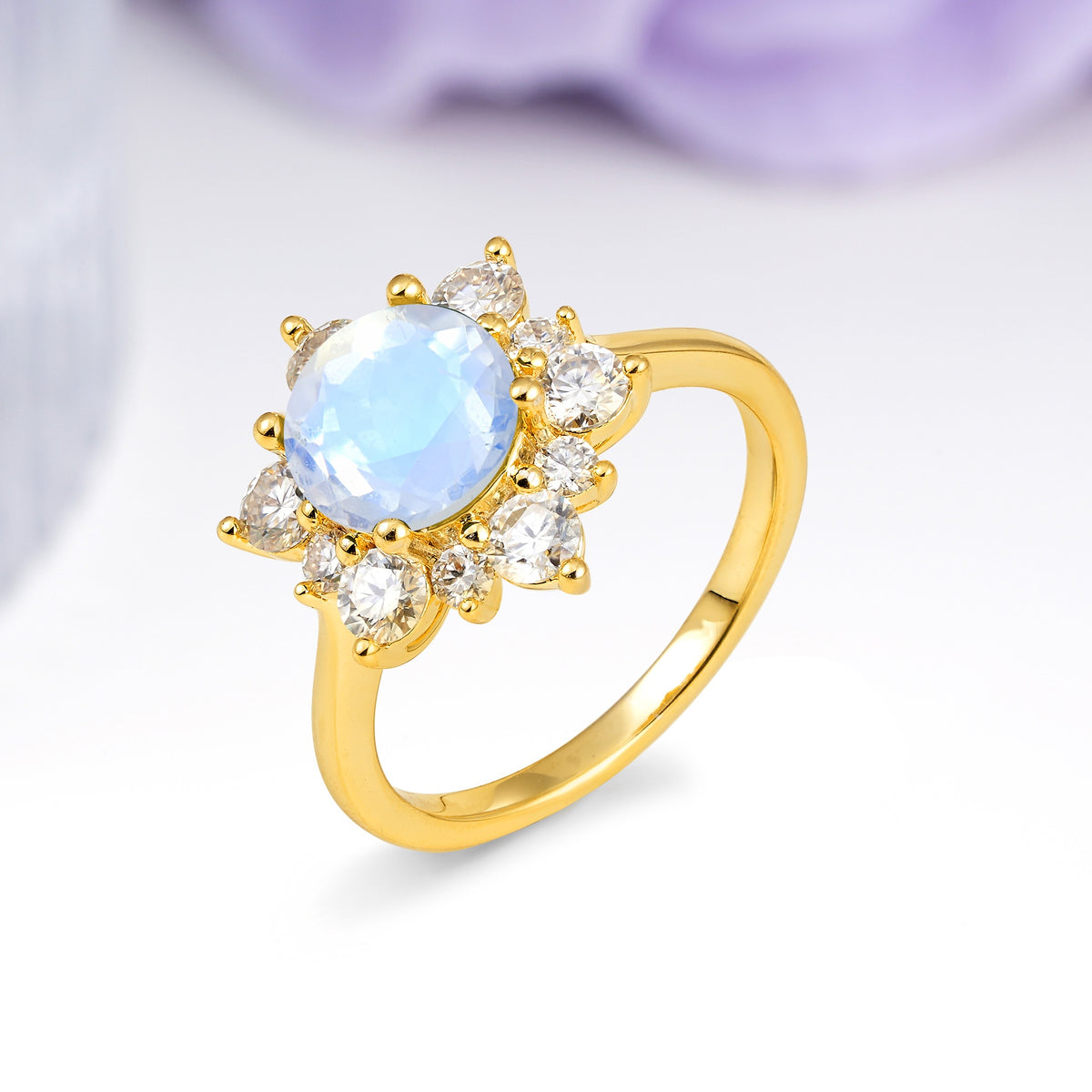 Luxurious Flower-Shaped 12-Prong Round Cut Moonstone Engagement Ring - Additional view
