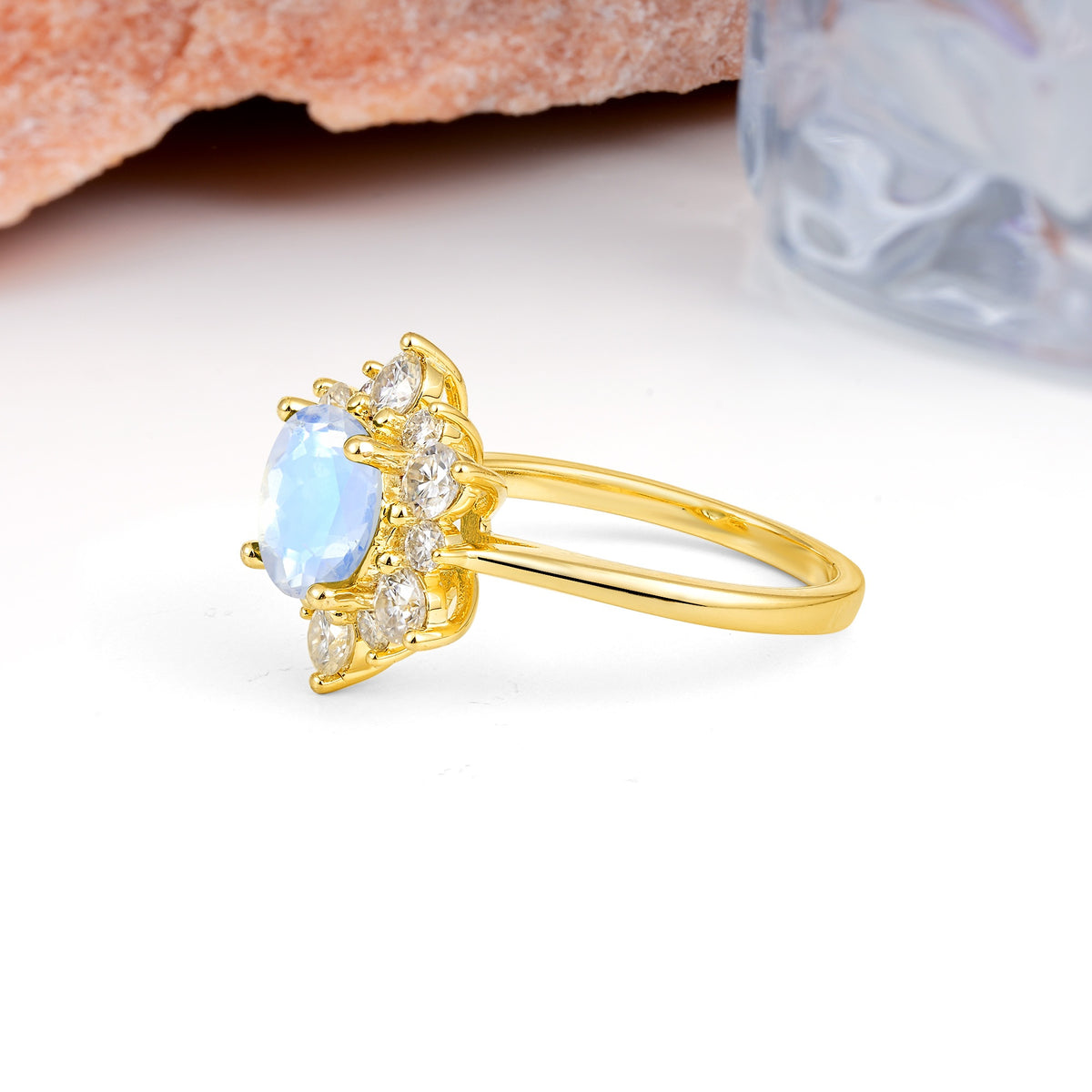 Luxurious Flower-Shaped 12-Prong Round Cut Moonstone Engagement Ring - Additional view