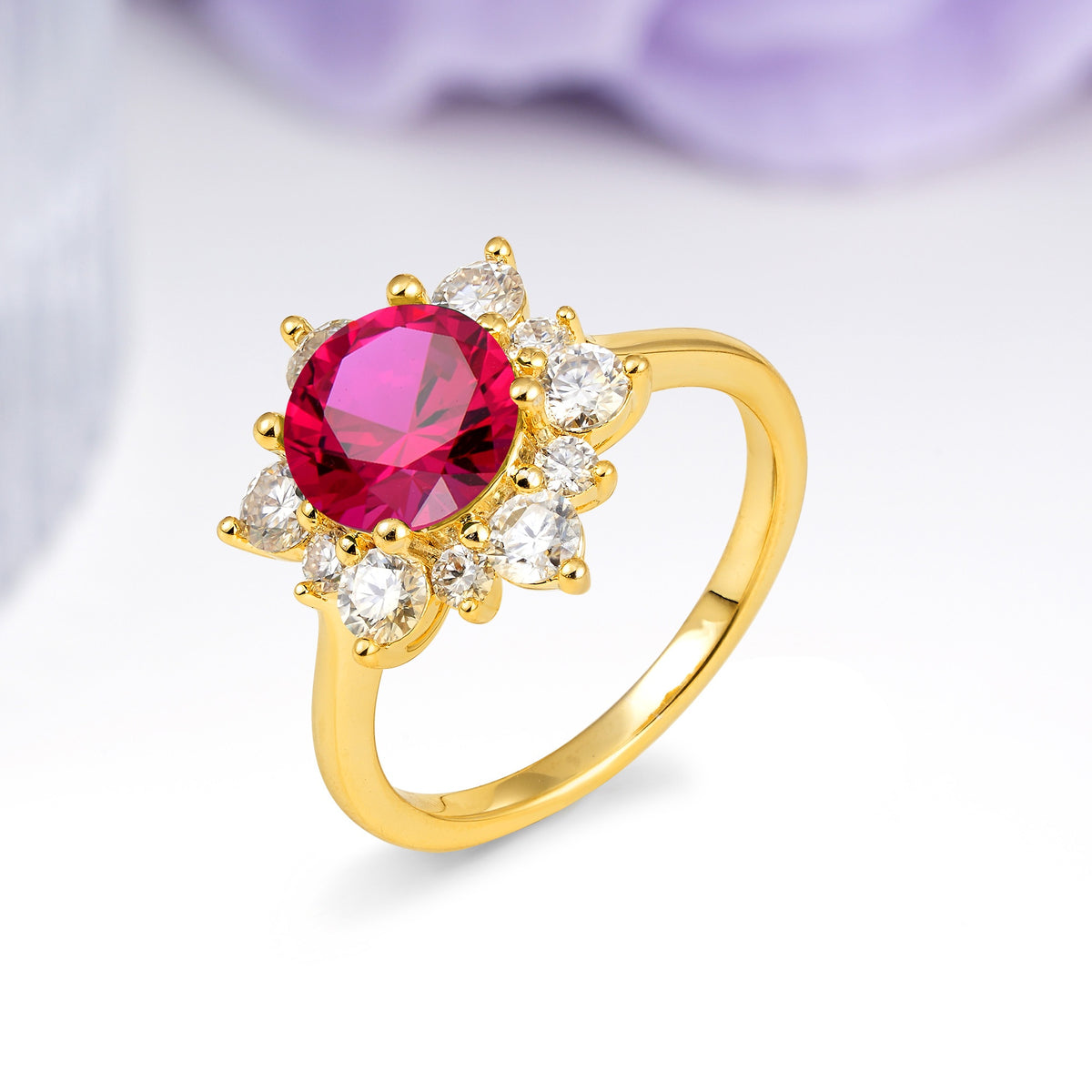 Luxurious Flower-Shaped 12-Prong Round Cut Ruby Engagement Ring - Additional view