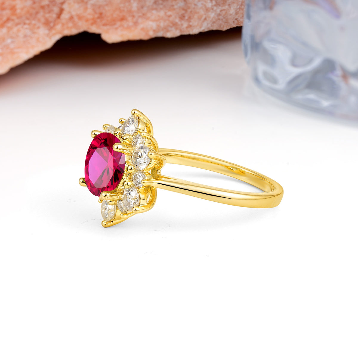 Luxurious Flower-Shaped 12-Prong Round Cut Ruby Engagement Ring - Additional view