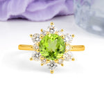 Luxurious Flower-Shaped 12-Prong Round Cut Peridot Engagement Ring - Additional view