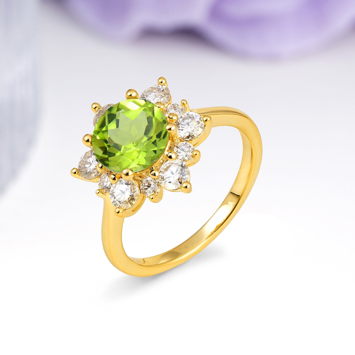 Luxurious Flower-Shaped 12-Prong Round Cut Peridot Engagement Ring - Additional view