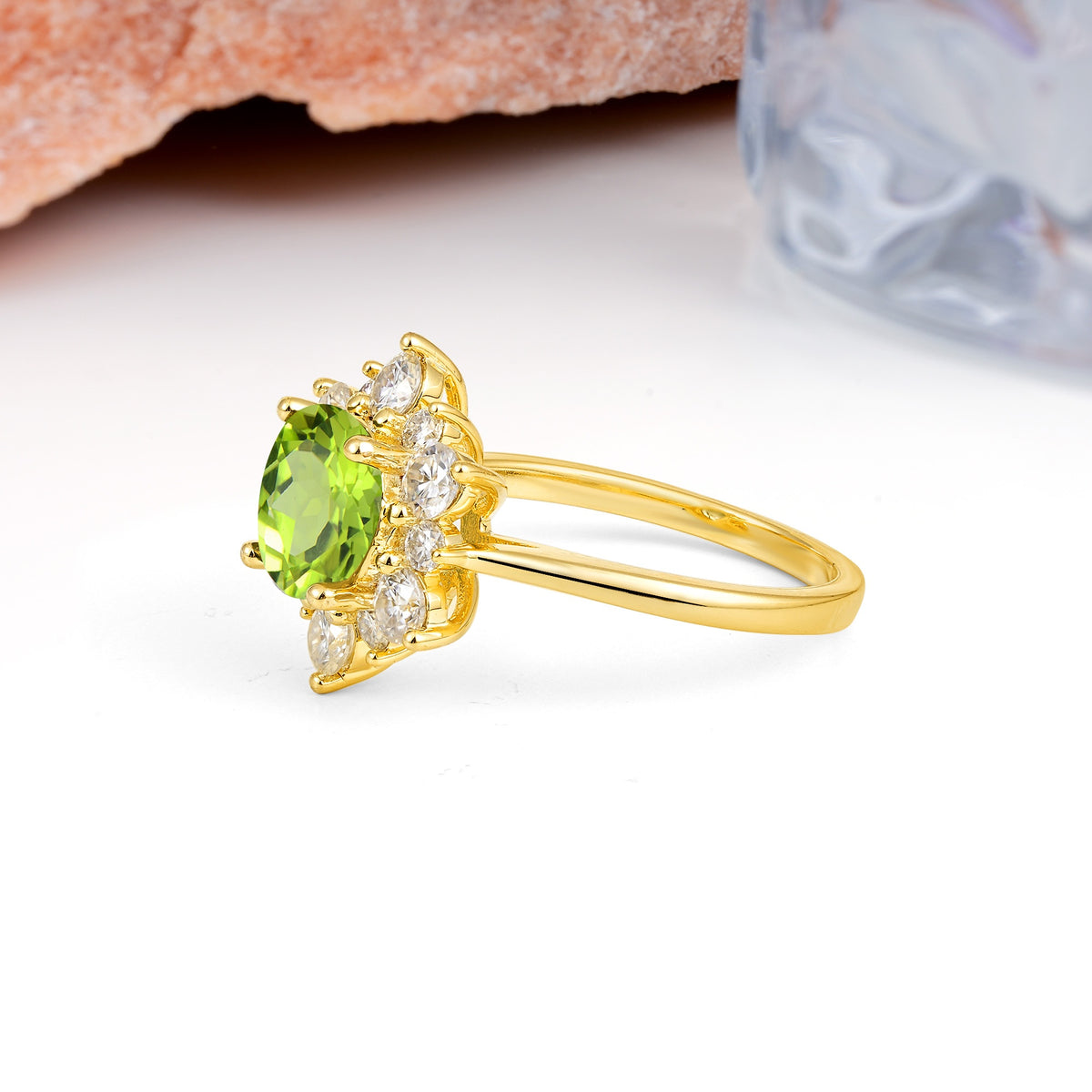 Luxurious Flower-Shaped 12-Prong Round Cut Peridot Engagement Ring - Additional view