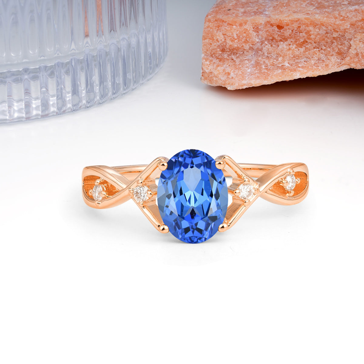 Classic Twisted Luxury 4-Prong Oval Cut Sapphire Engagement Ring - Additional view