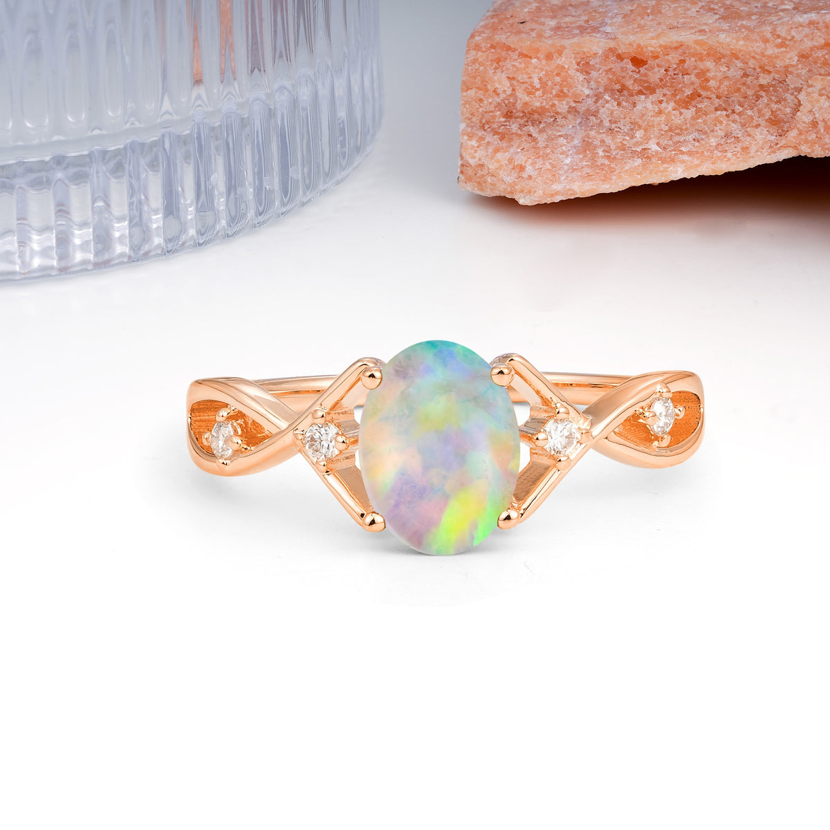 Classic Twisted Luxury 4-Prong Oval Cut Fire Opal Engagement Ring - Additional view