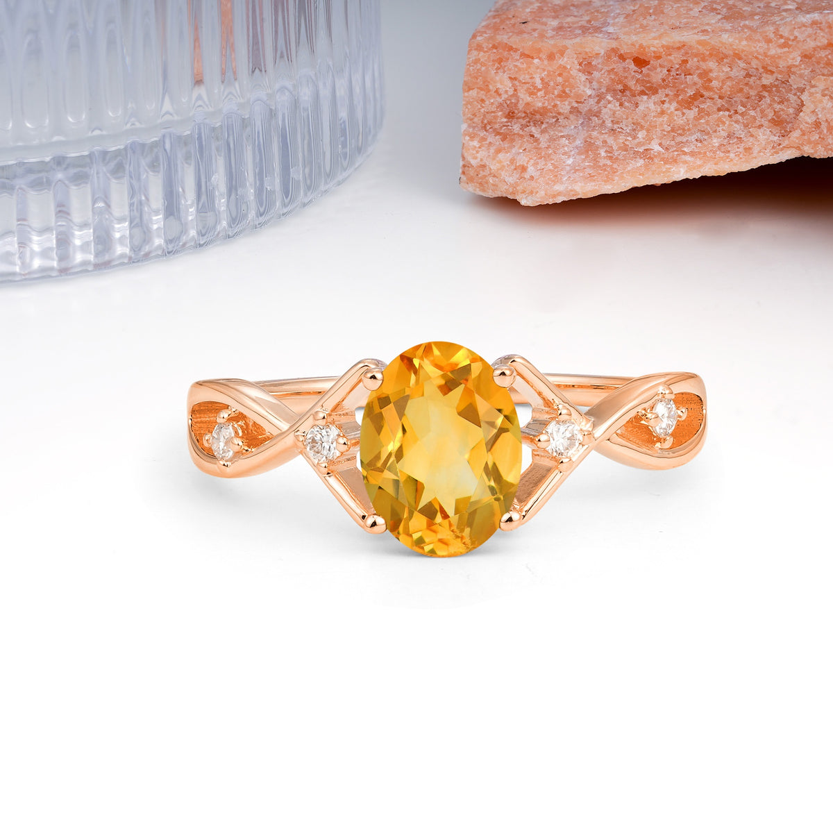 Classic Twisted Luxury 4-Prong Oval Cut Citrine Engagement Ring - Additional view