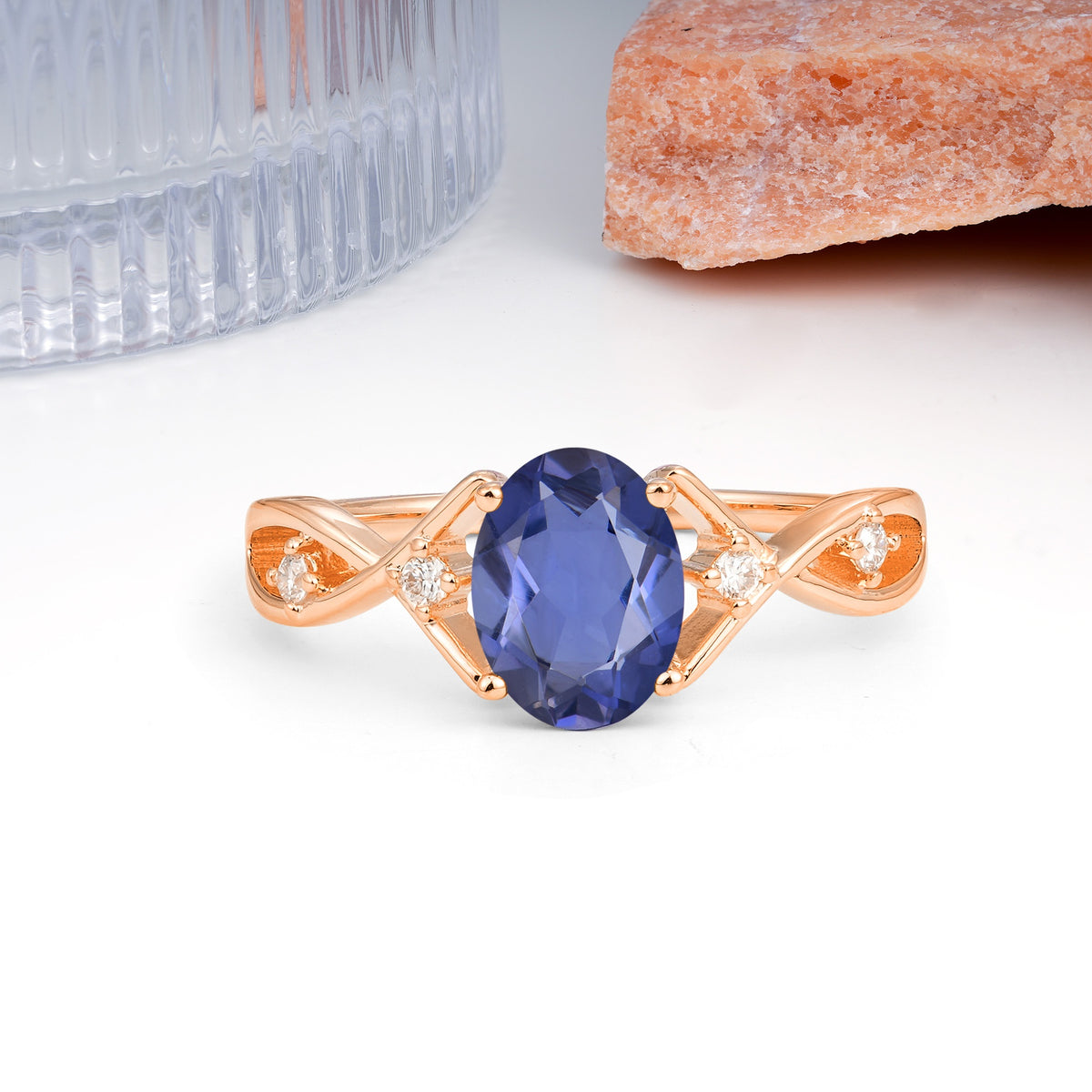 Classic Twisted Luxury 4-Prong Oval Cut Tanzanite Engagement Ring - Additional view
