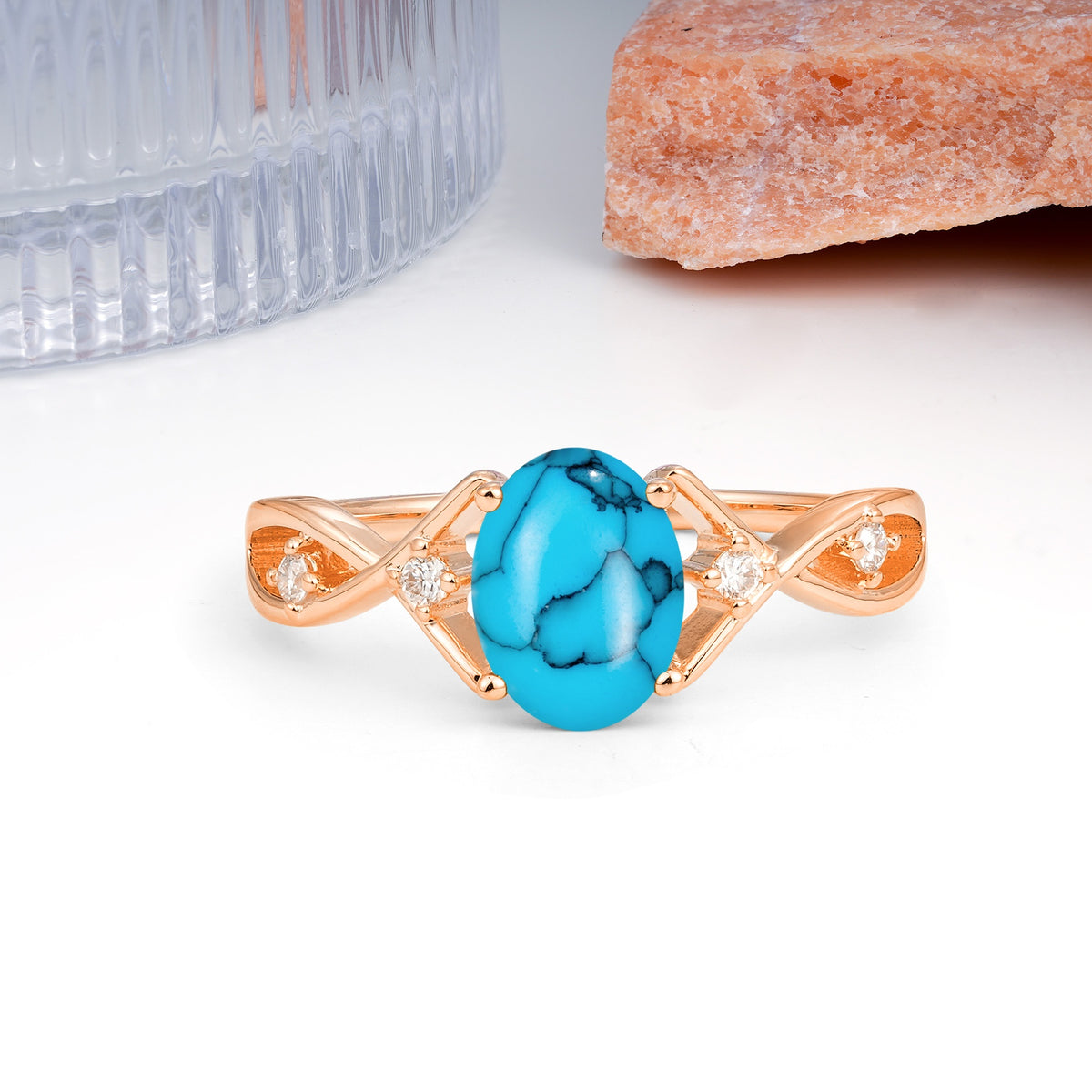 Classic Twisted Luxury 4-Prong Oval Cut Turquoise Engagement Ring - Additional view