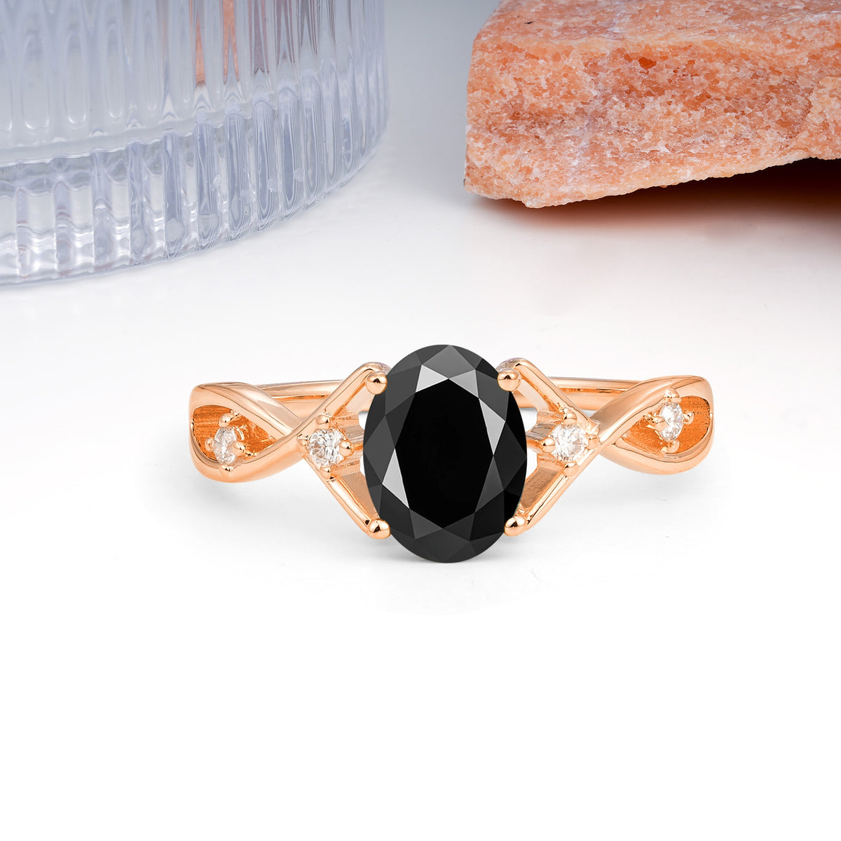 Classic Twisted Luxury 4-Prong Oval Cut Black Onyx Engagement Ring - Additional view