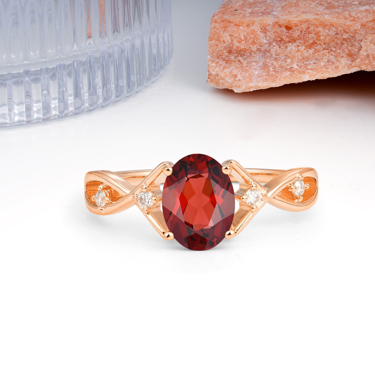 Classic Twisted Luxury 4-Prong Oval Cut Garnet Engagement Ring - Additional view