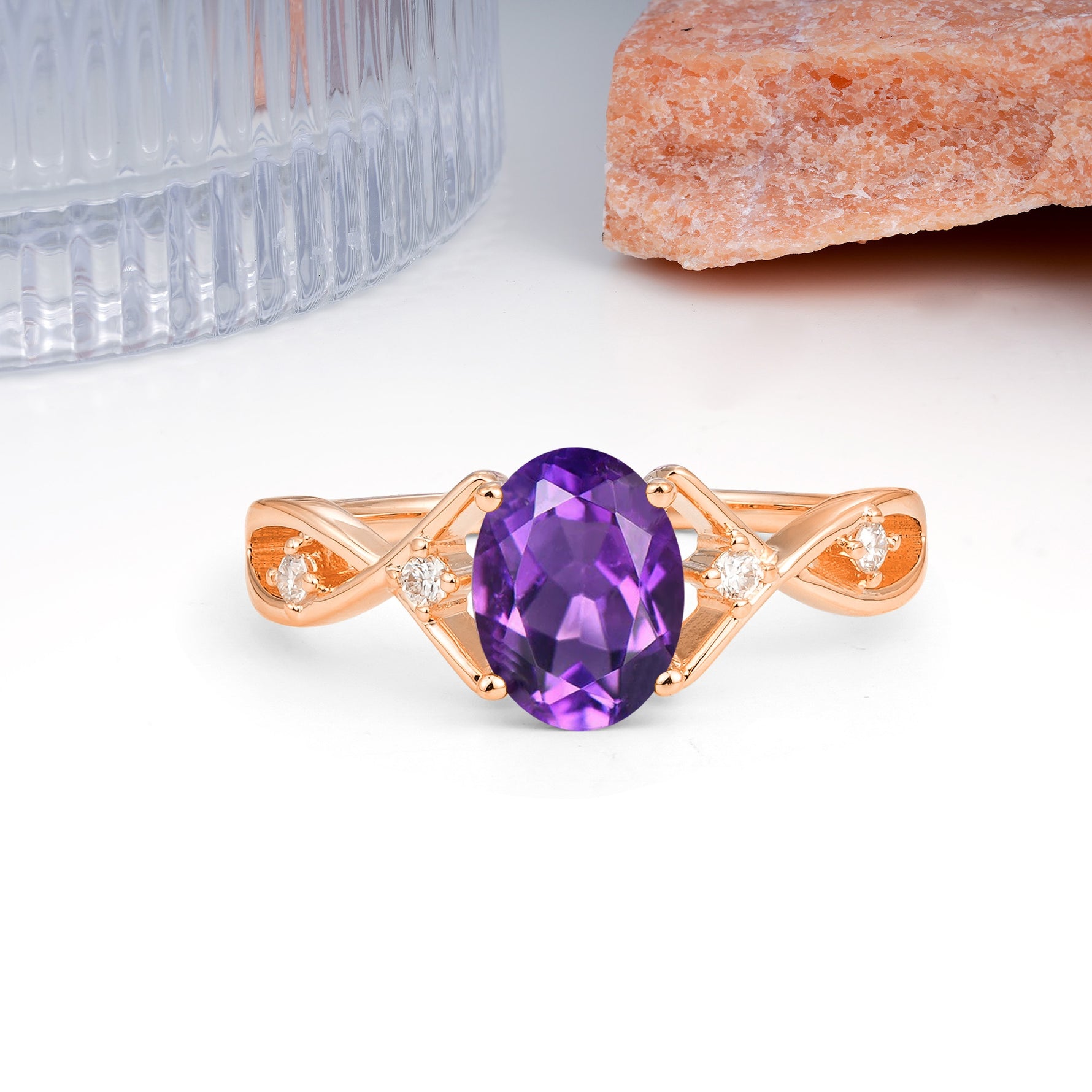 Classic Twisted Luxury 4-Prong Oval Cut Amethyst Engagement Ring - Additional view
