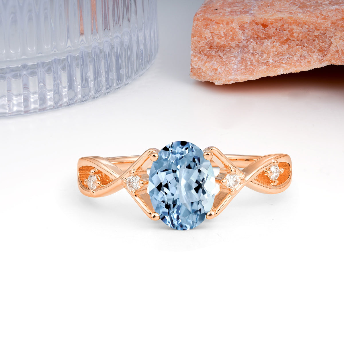 Classic Twisted Luxury 4-Prong Oval Cut Aquamarine Engagement Ring - Additional view