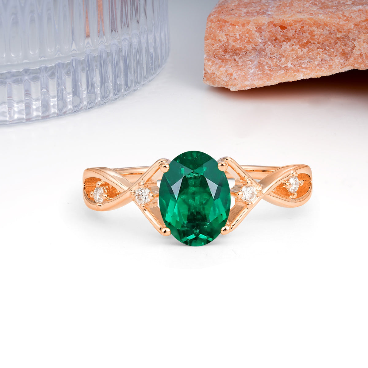 Classic Twisted Luxury 4-Prong Oval Cut Emerald Engagement Ring - Additional view