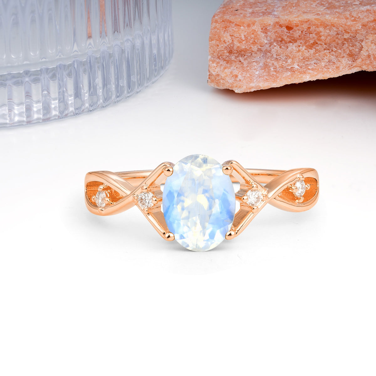 Classic Twisted Luxury 4-Prong Oval Cut Moonstone Engagement Ring - Additional view