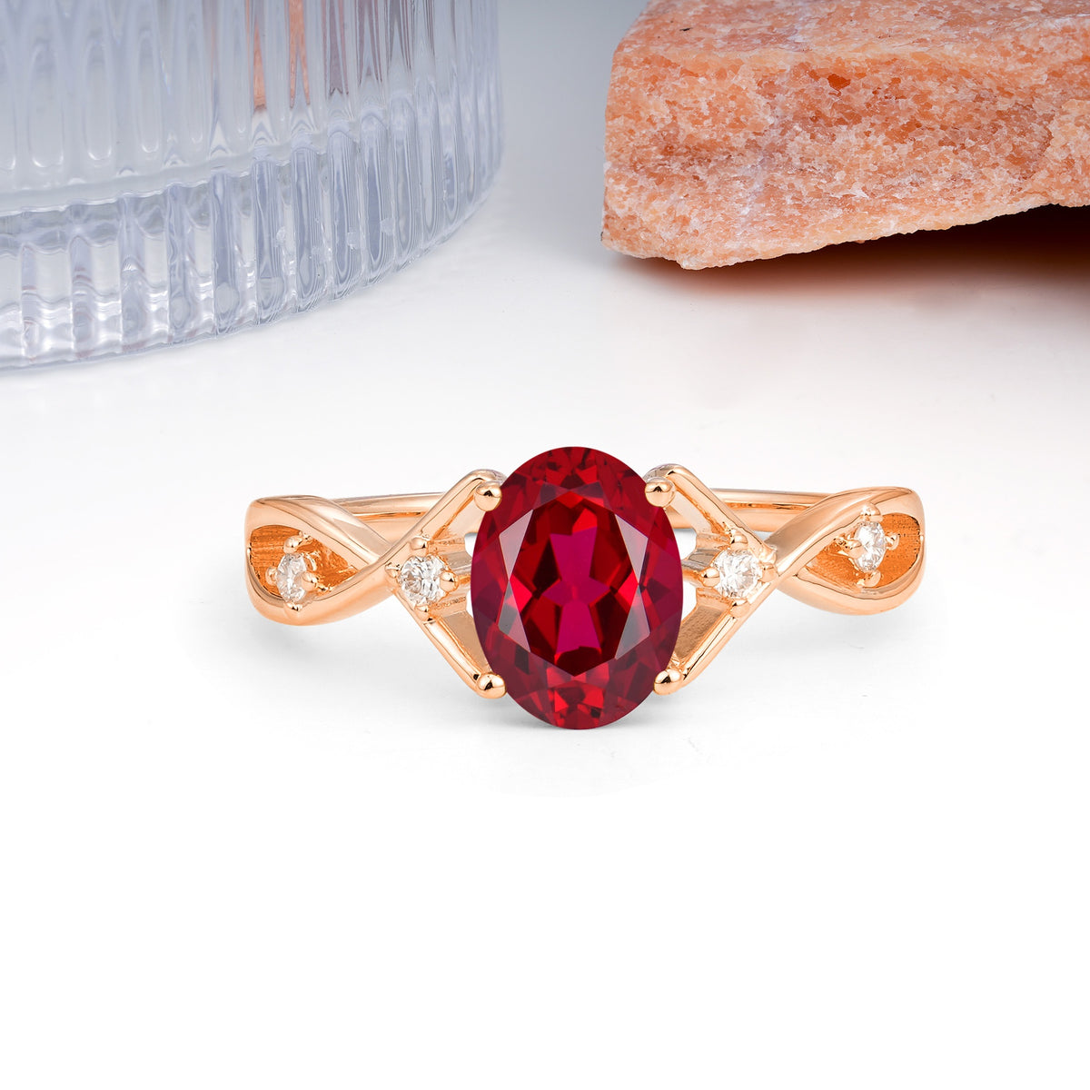 Classic Twisted Luxury 4-Prong Oval Cut Ruby Engagement Ring - Additional view