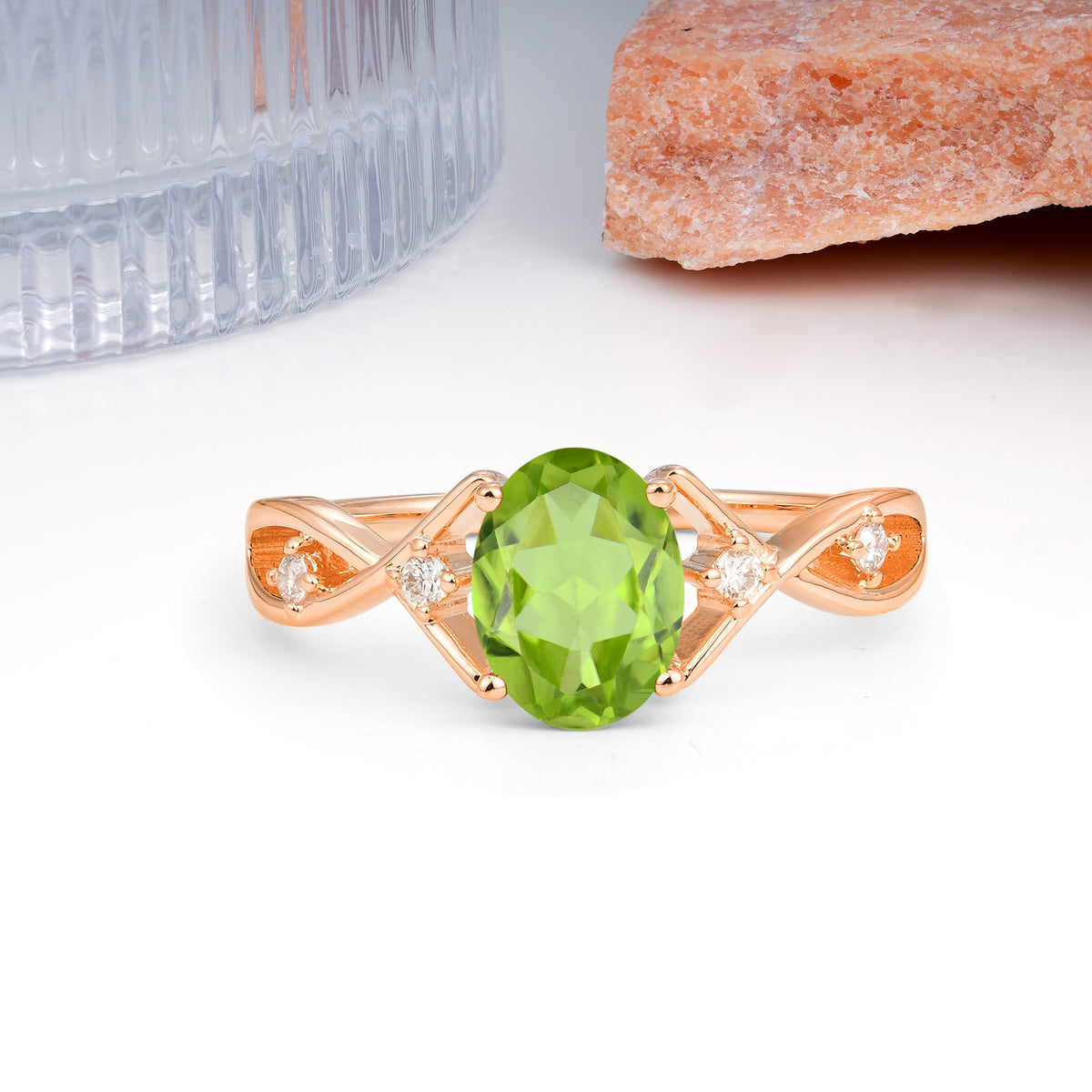 Classic Twisted Luxury 4-Prong Oval Cut Peridot Engagement Ring - Additional view