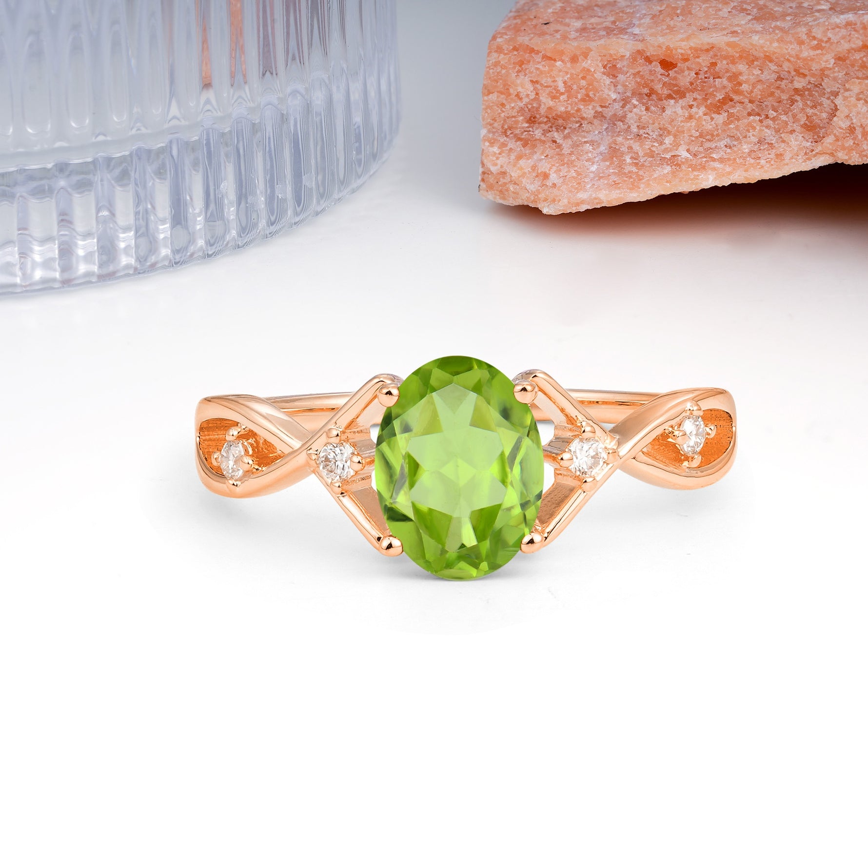 Classic Twisted Luxury 4-Prong Oval Cut Peridot Engagement Ring - Additional view