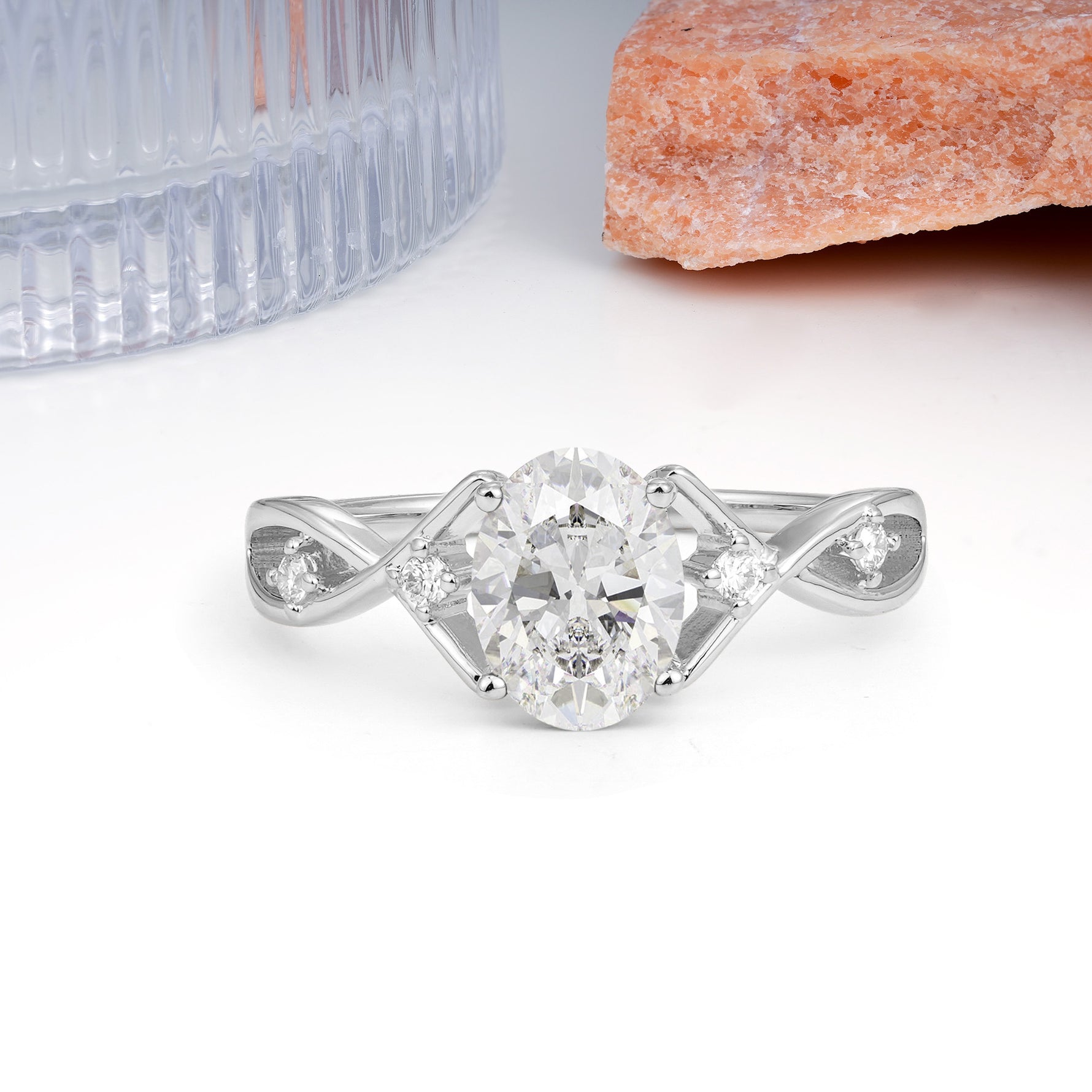 Classic Twisted Luxury 4-Prong Oval Cut Moissanite Engagement Ring - Additional view