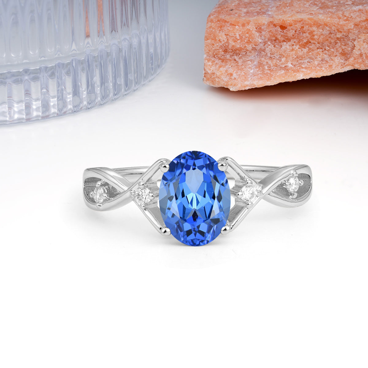 Classic Twisted Luxury 4-Prong Oval Cut Sapphire Engagement Ring - Additional view