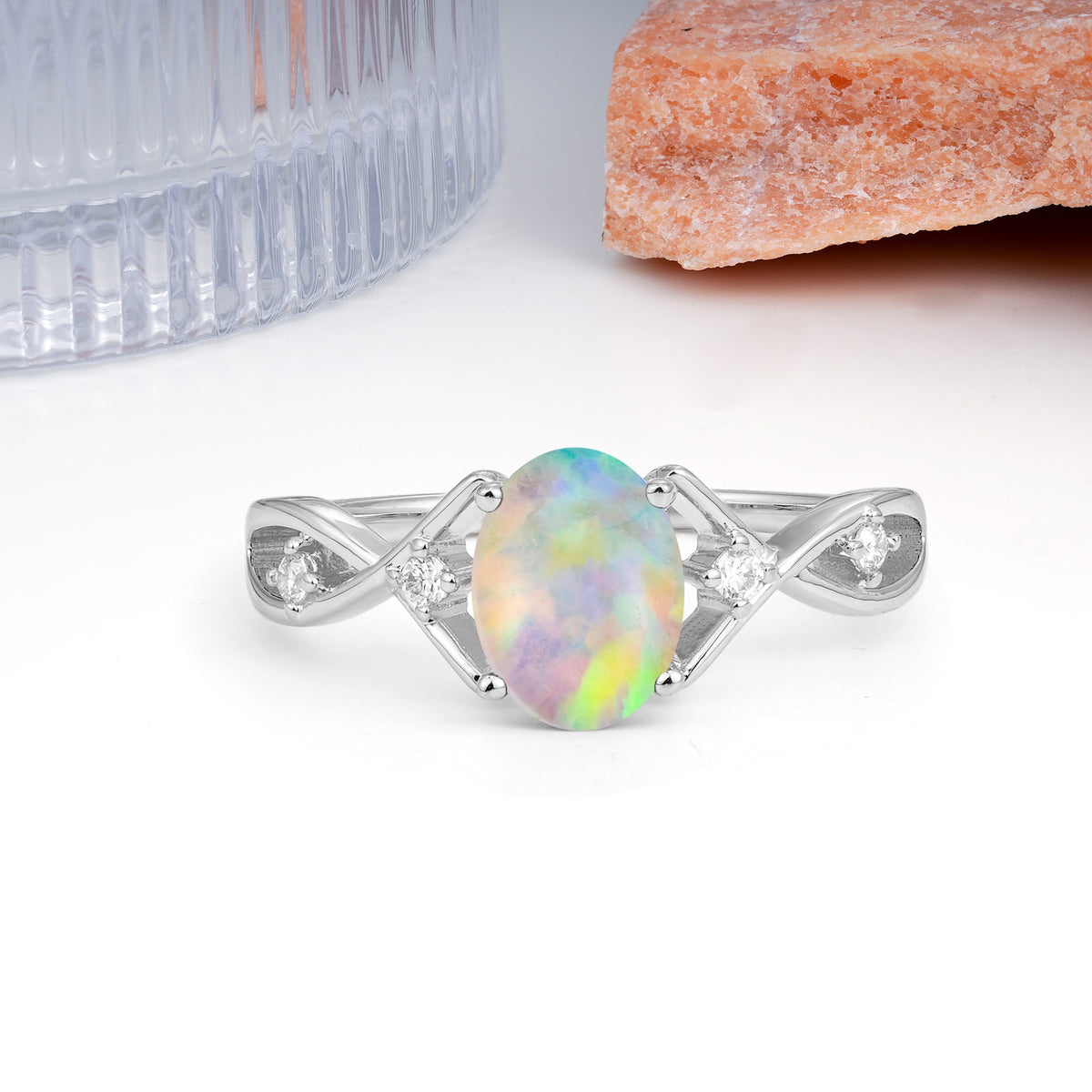 Classic Twisted Luxury 4-Prong Oval Cut Fire Opal Engagement Ring - Additional view