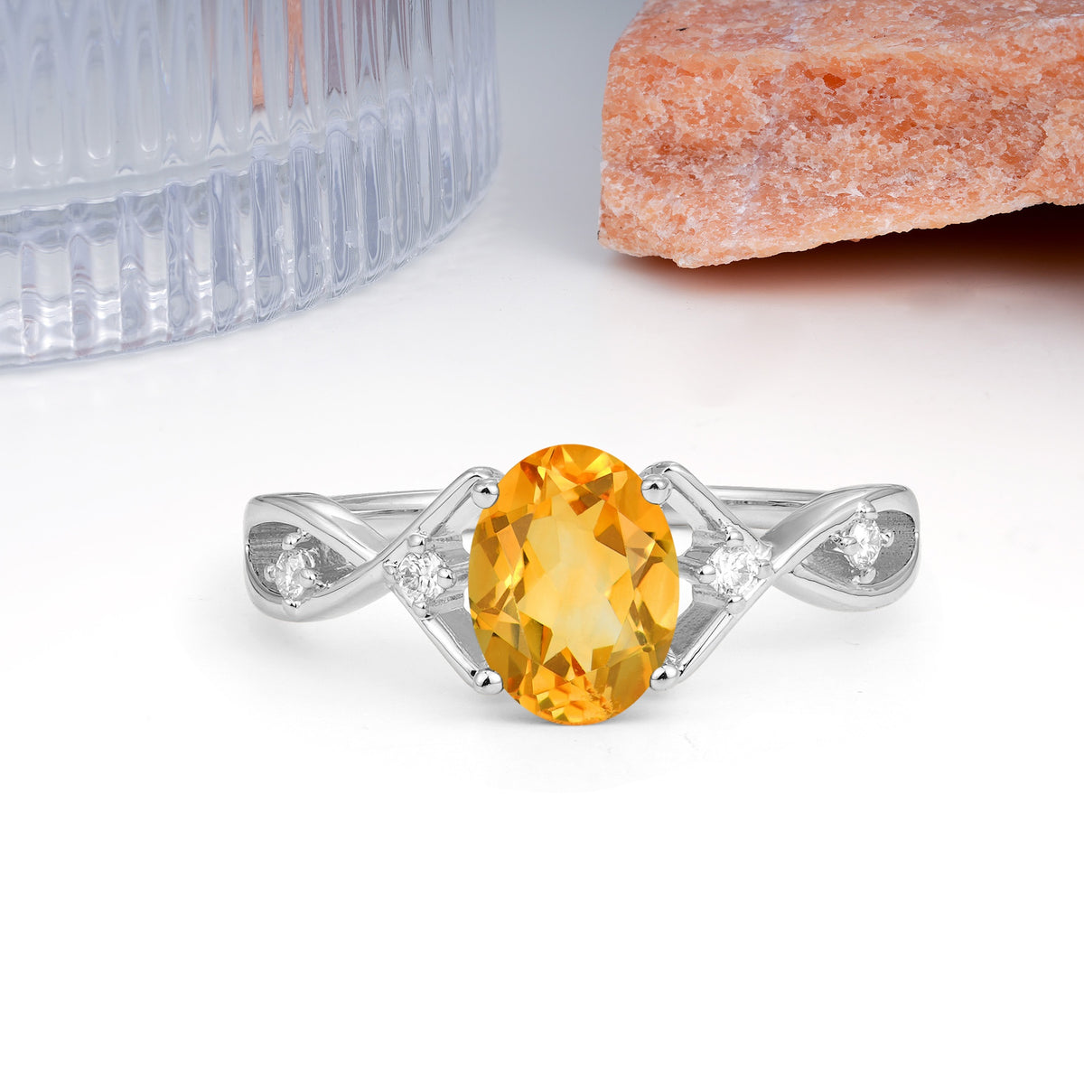 Classic Twisted Luxury 4-Prong Oval Cut Citrine Engagement Ring - Additional view