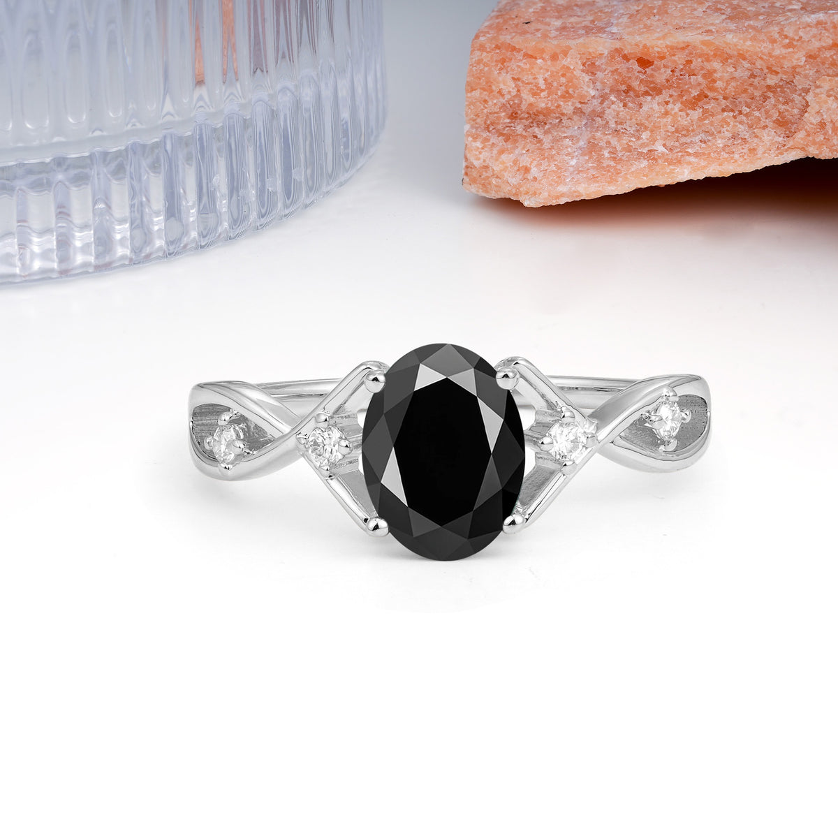 Classic Twisted Luxury 4-Prong Oval Cut Black Onyx Engagement Ring - Additional view