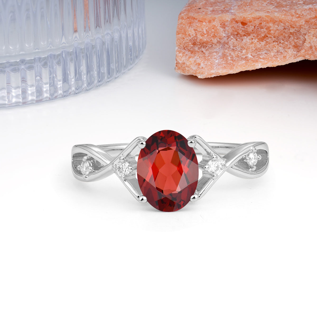 Classic Twisted Luxury 4-Prong Oval Cut Garnet Engagement Ring - Additional view