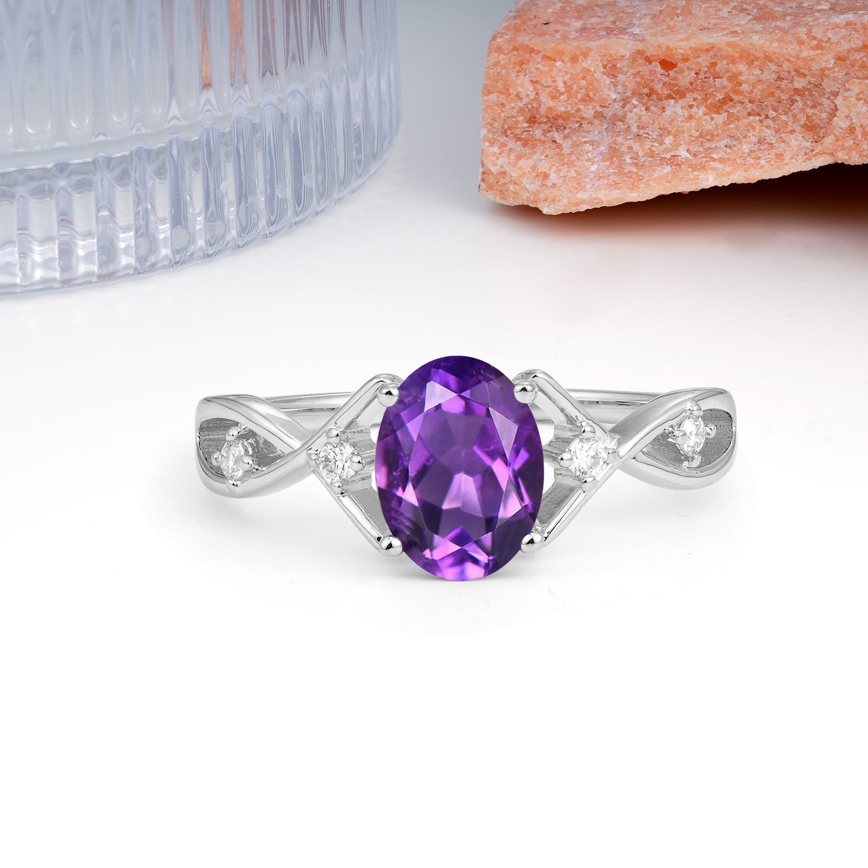 Classic Twisted Luxury 4-Prong Oval Cut Amethyst Engagement Ring - Additional view