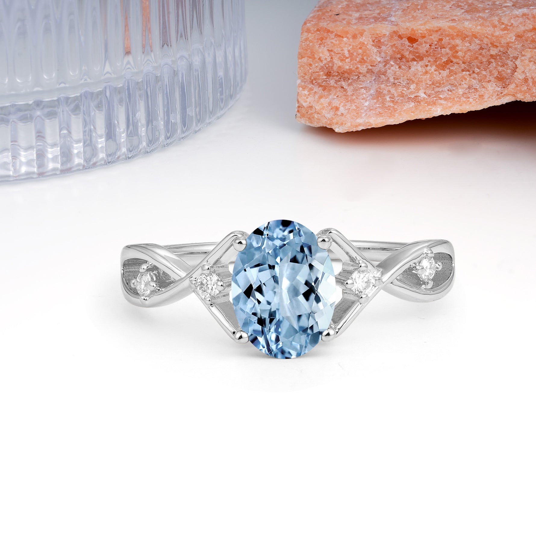 Classic Twisted Luxury 4-Prong Oval Cut Aquamarine Engagement Ring - Additional view