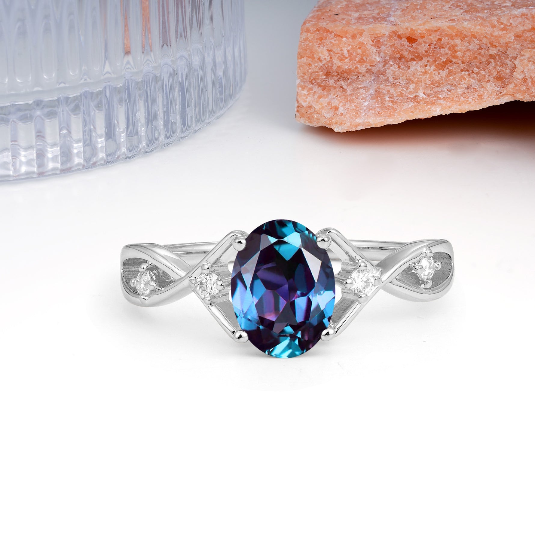 Classic Twisted Luxury 4-Prong Oval Cut Alexandrite Engagement Ring - Additional view