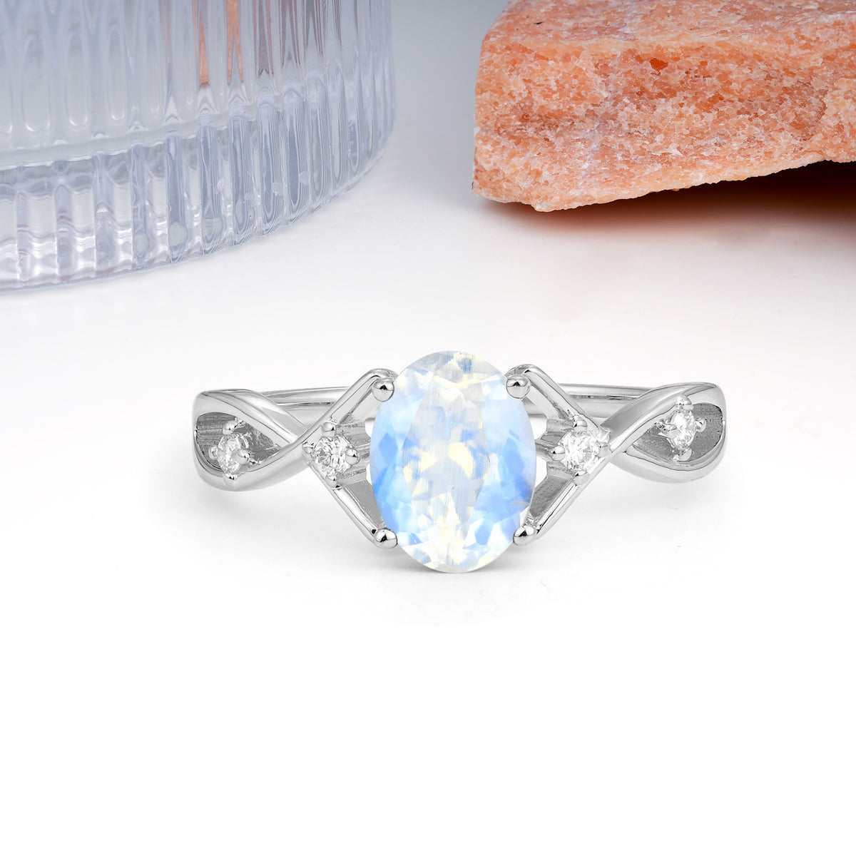 Classic Twisted Luxury 4-Prong Oval Cut Moonstone Engagement Ring - Additional view