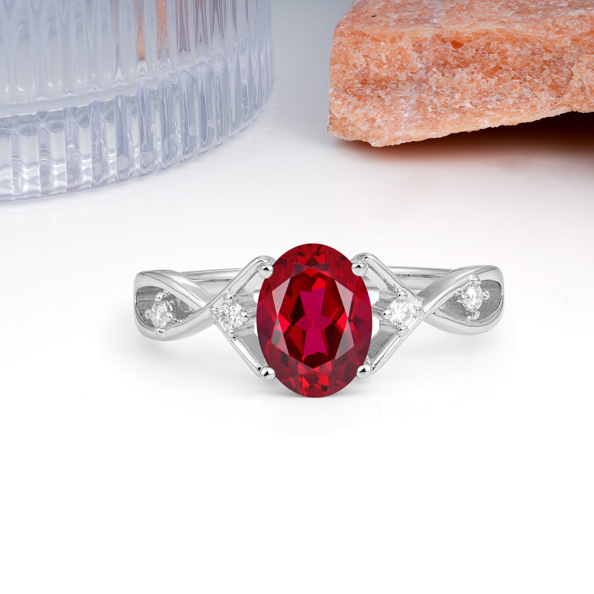 Classic Twisted Luxury 4-Prong Oval Cut Ruby Engagement Ring - Additional view