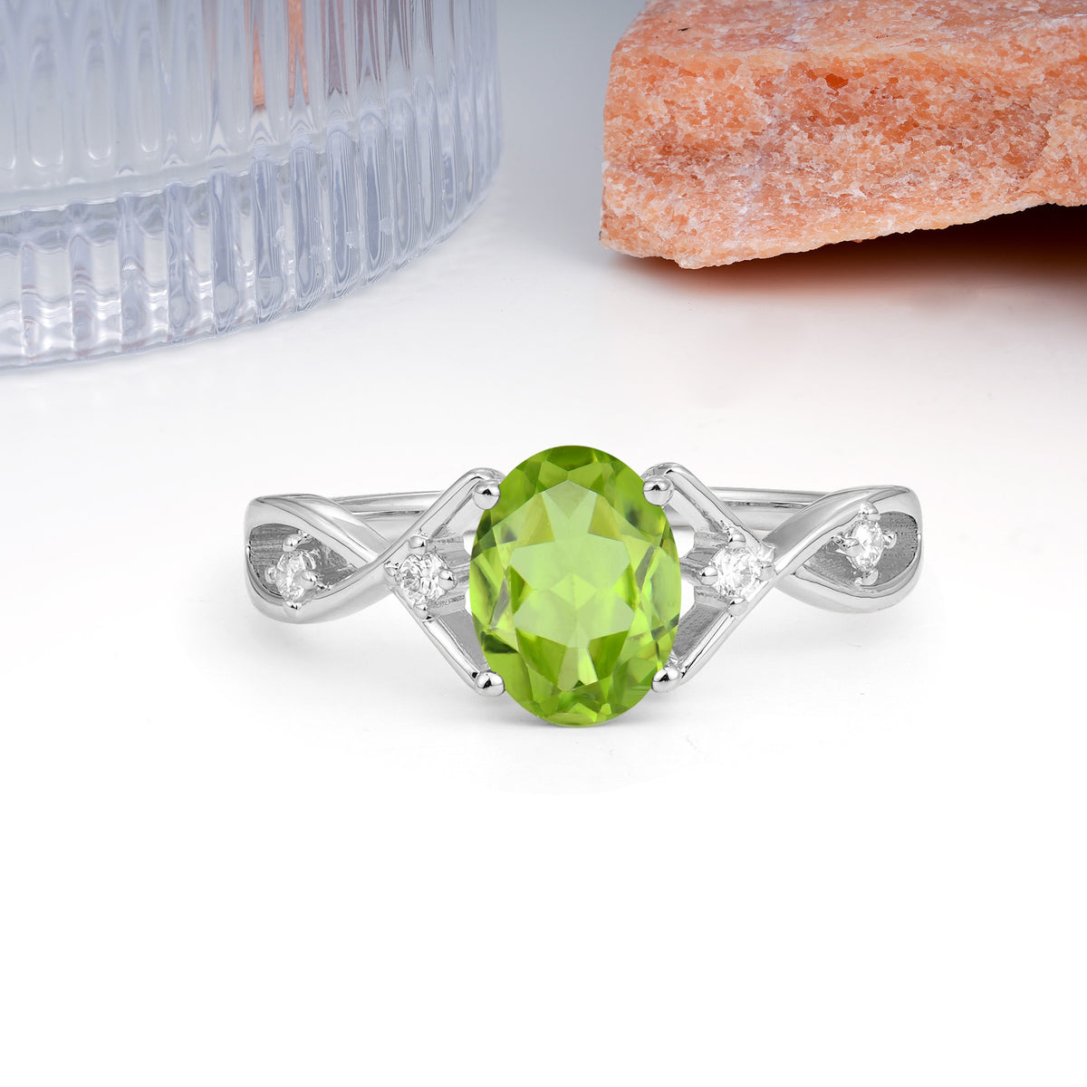Classic Twisted Luxury 4-Prong Oval Cut Peridot Engagement Ring - Additional view