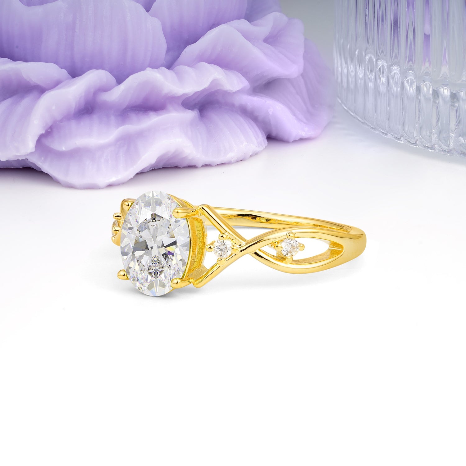 Classic Twisted Luxury 4-Prong Oval Cut Moissanite Engagement Ring - Additional view