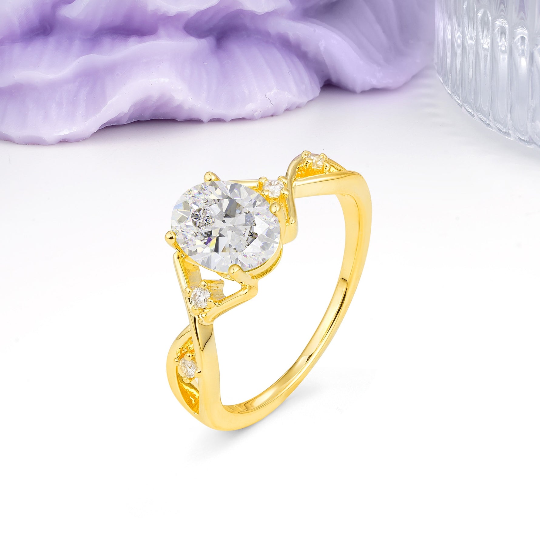 Classic Twisted Luxury 4-Prong Oval Cut Moissanite Engagement Ring - Additional view