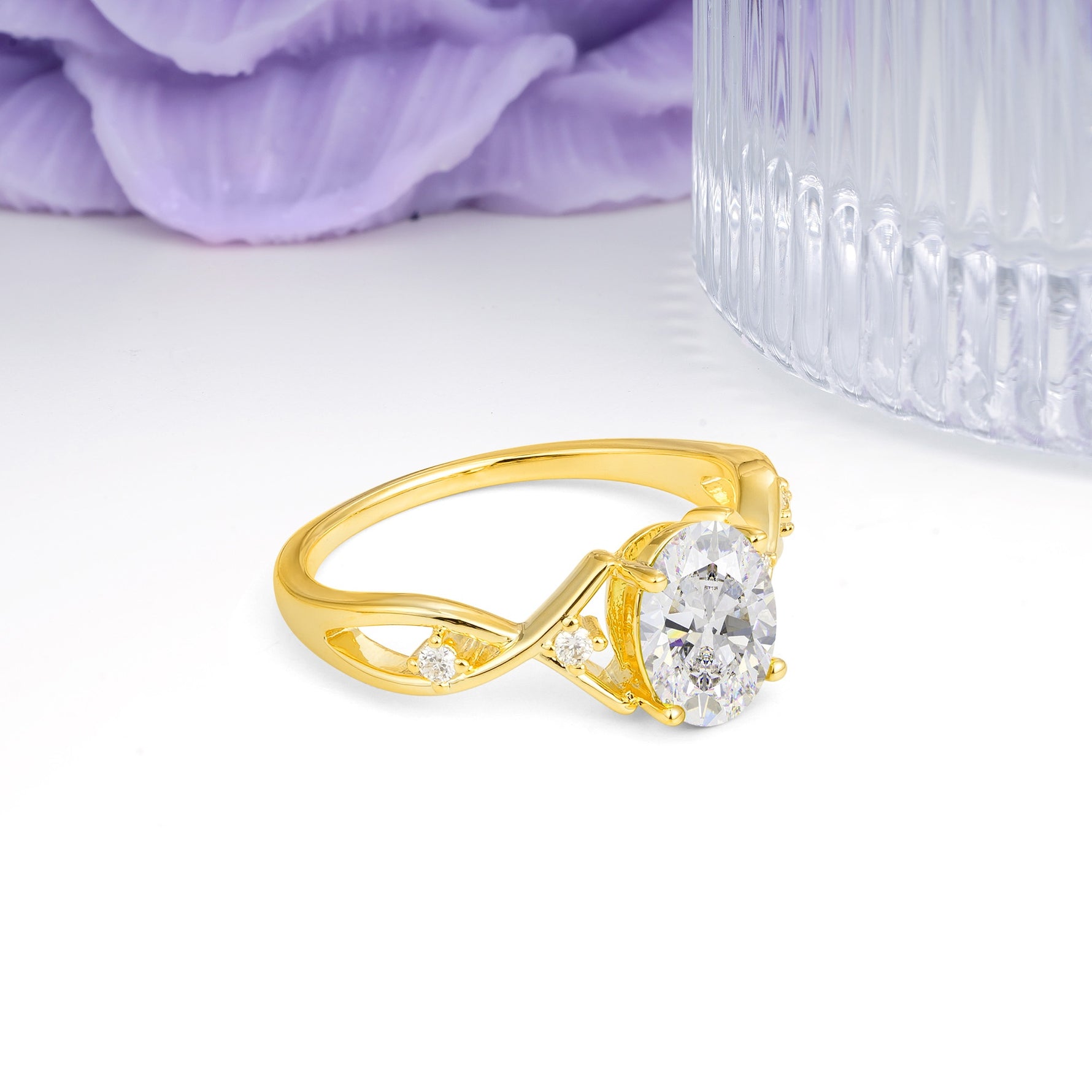 Classic Twisted Luxury 4-Prong Oval Cut Moissanite Engagement Ring - Additional view